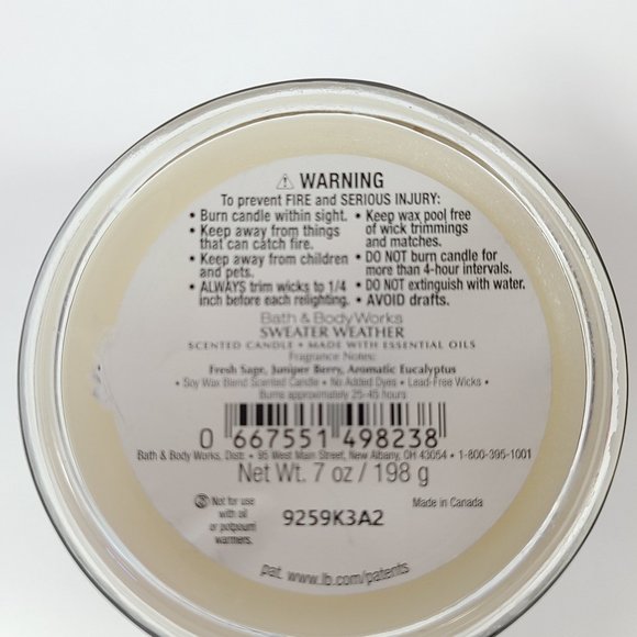 Bath & Body Works Sweater Weather Scented Candle 7oz 1 Wick - Picture 5 of 5
